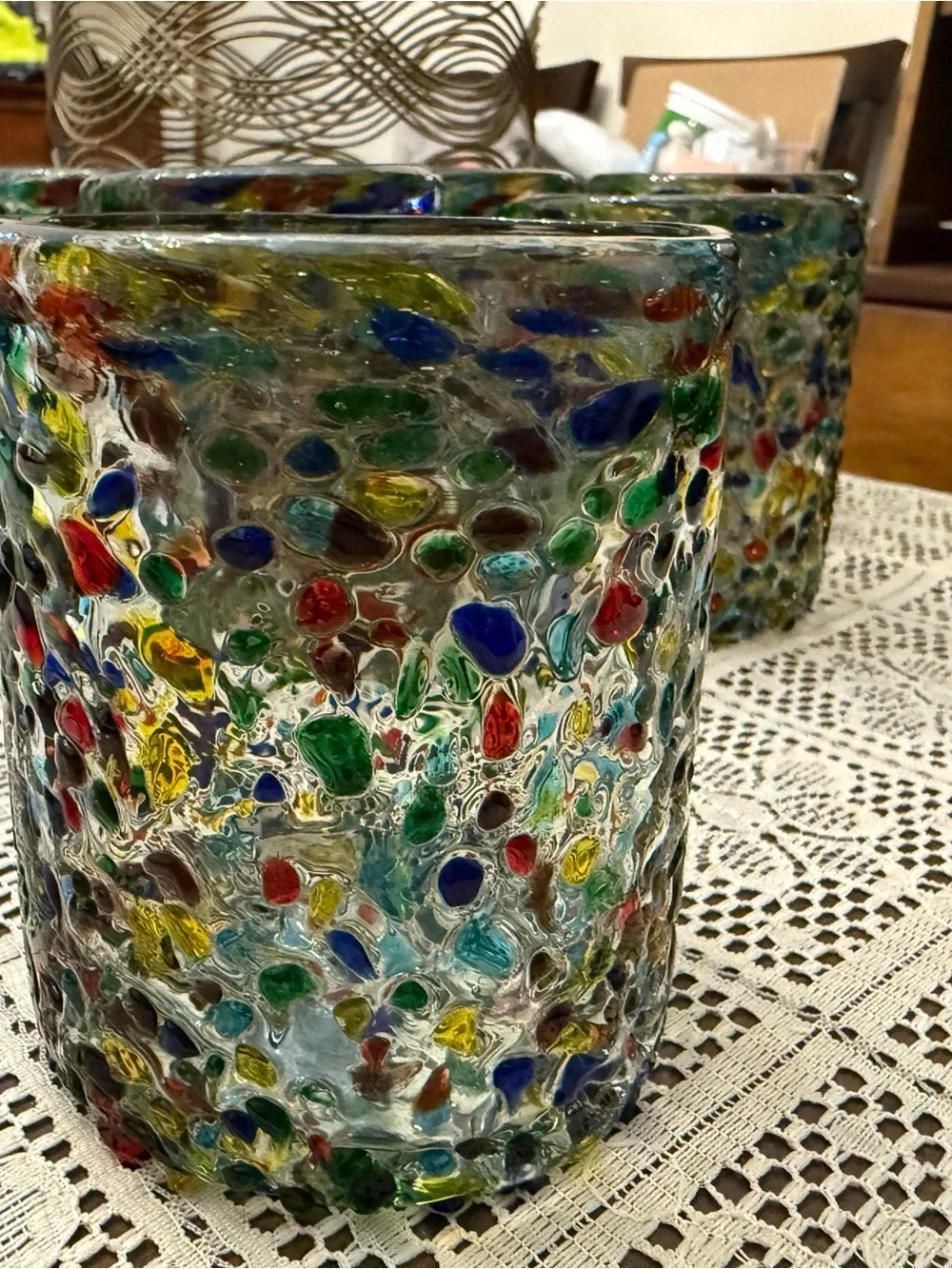Handblown pebble confetti lowball glasses- Set of 6